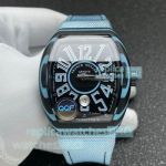 QQF Swiss Replica Franck Muller Vanguard V41 Black Dial Baby Blue Strap Watch 
